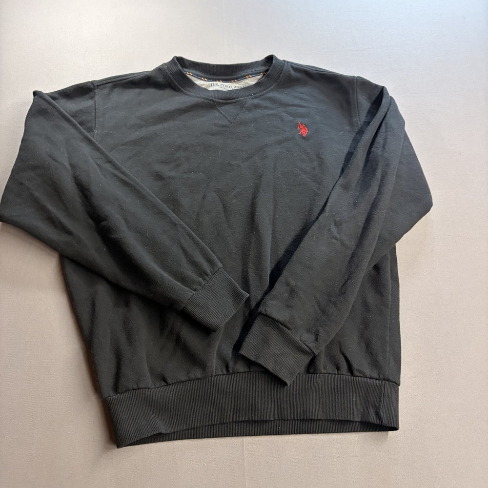 U.S. Polo Assn Mens Small Black Crewneck Sweatshirt Red Logo Pullover 11D3728R